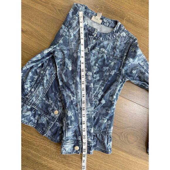 Chico’s Floral Denim Button Front Ruffle Hem Jacket 100% Lyocell Size 0 Small - Picture 12 of 12